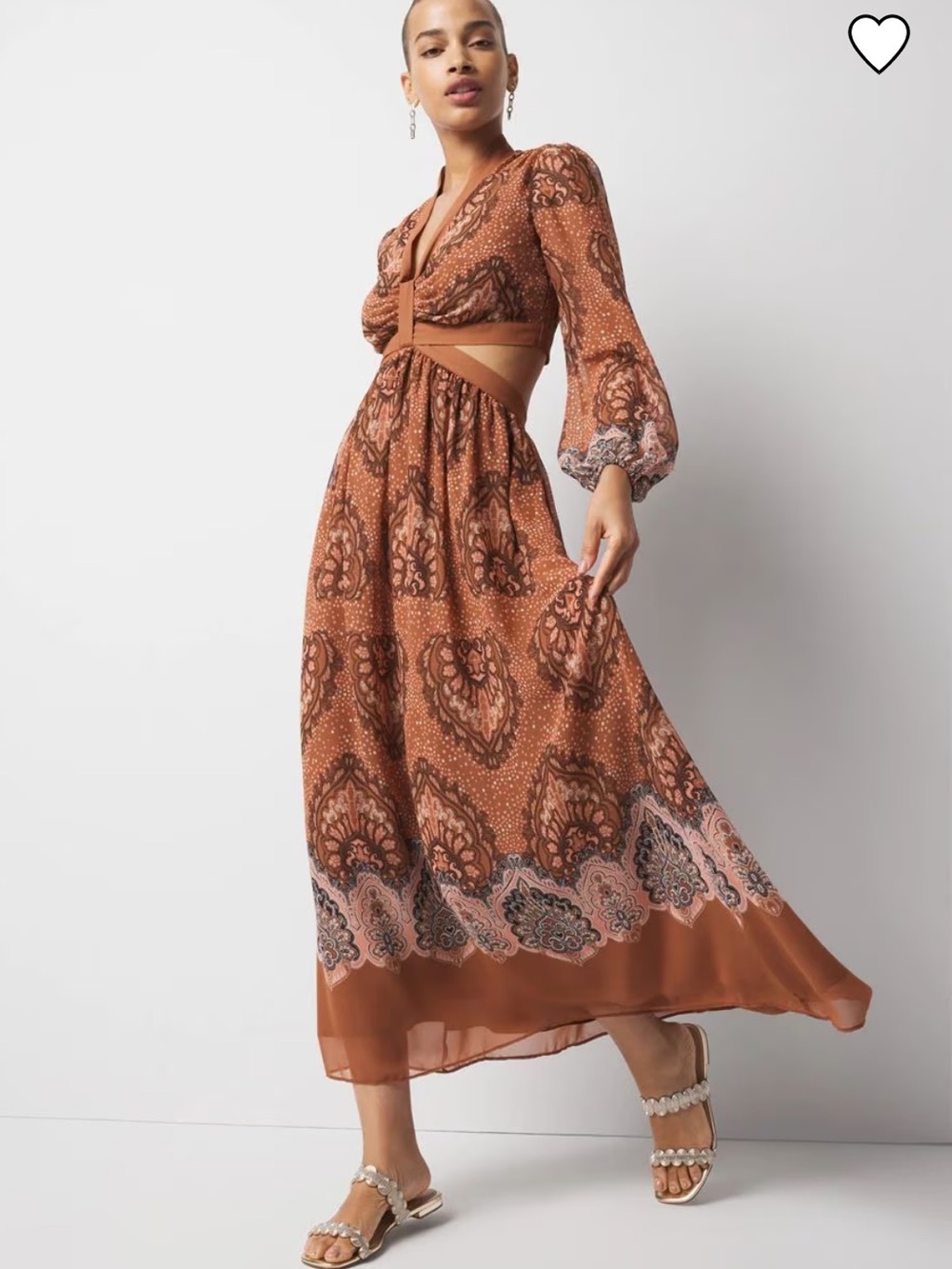 NWT White House Black Market Rust Paisley-Print cut out Maxi Dress 2